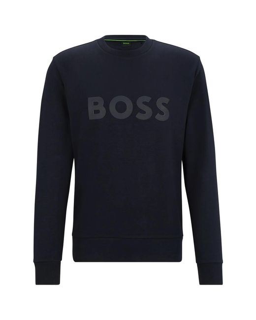 Boss Blue Logo-Print Sweatshirt for men