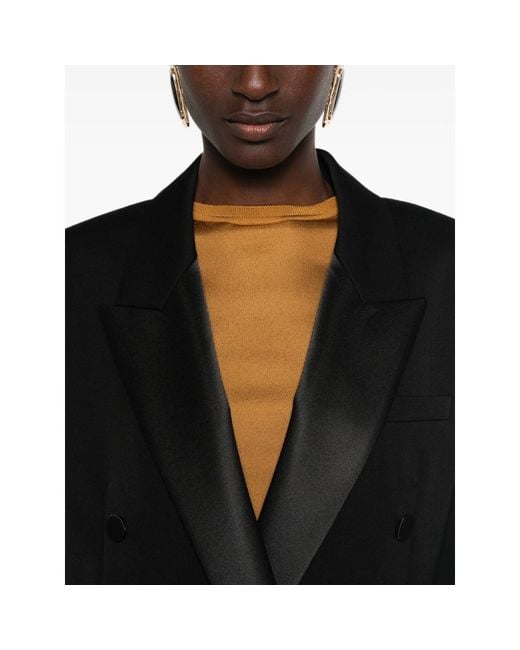 Saint Laurent Black Double-Breasted Peak-Lapels Blazer