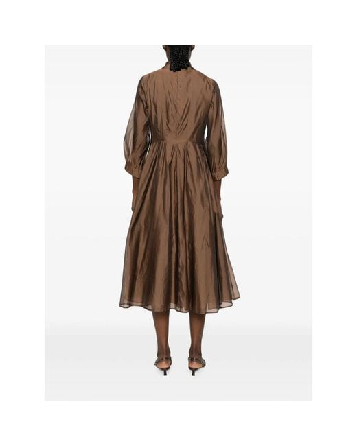 Max Mara Brown Crystal-Embellished Pleated Midi Dress