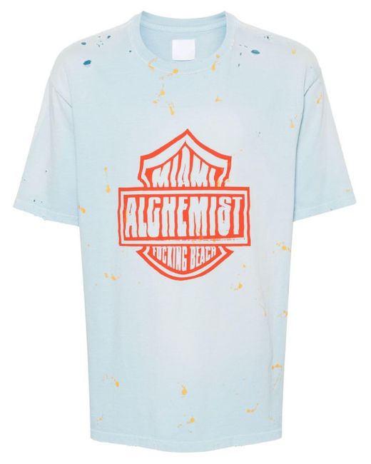 Alchemist Gray Logo-Print Distressed T-Shirt for men