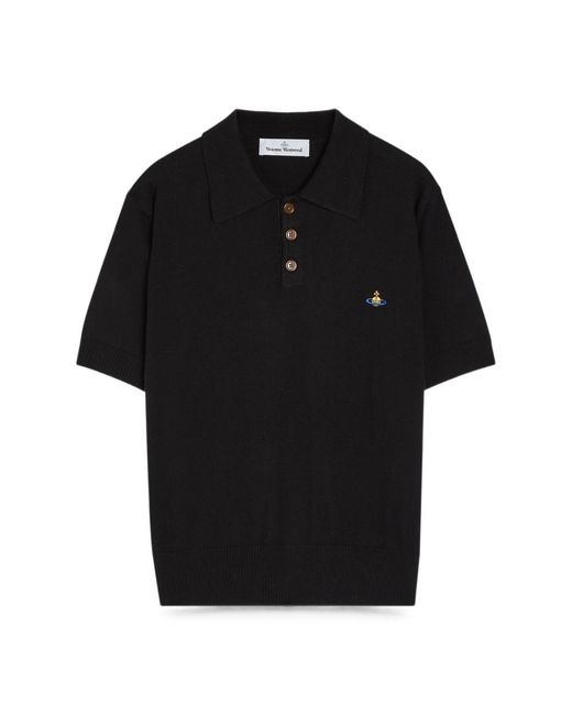 Vivienne Westwood Black Embroidered-Motif Ribbed-Trim Polo Shirt for men