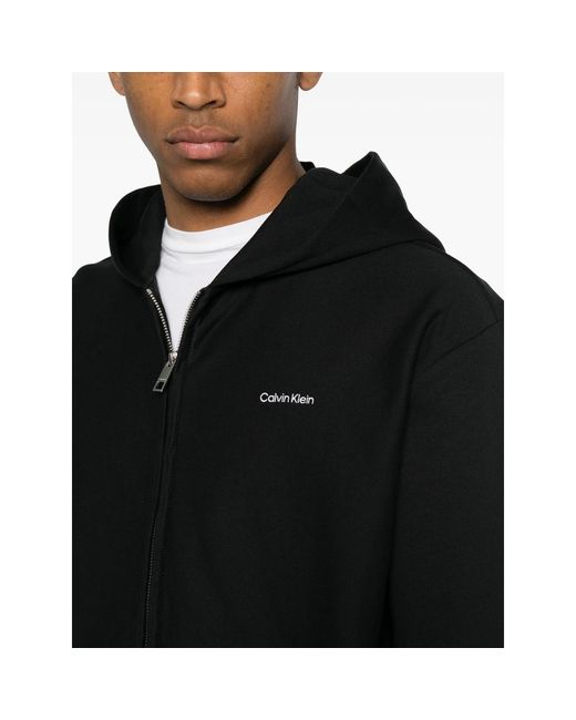 Calvin Klein Black Embroidered-Logo Zip-Up Hoodie for men