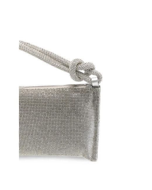 Cult Gaia Gray Crystal-Embellished Knotted Shoulder Bag