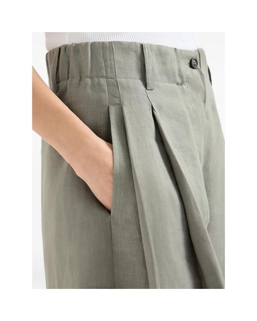 Brunello Cucinelli Gray Linen Shorts With Drawstring And Pleats