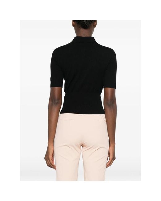 Elisabetta Franchi Black Ribbed-Knit Short-Sleeve Polo Shirt