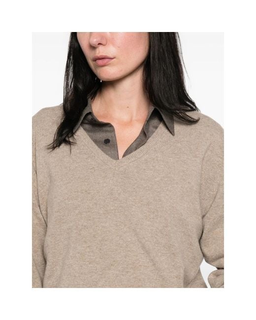 LA PISCINE Natural V-Neck Sweater