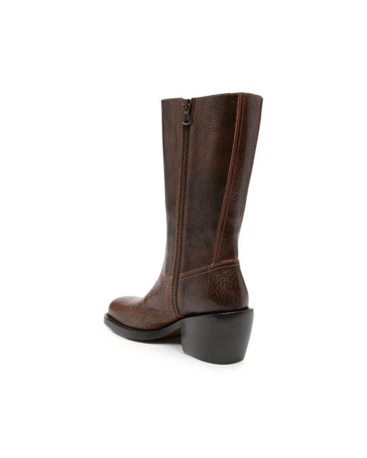 Dries Van Noten Brown Grainy Leather Boots
