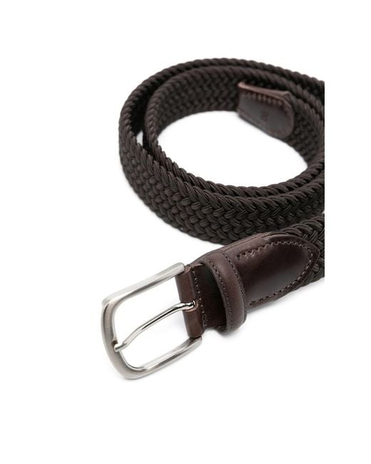 Eraldo Black Leather-Trim Interwoven Belt for men