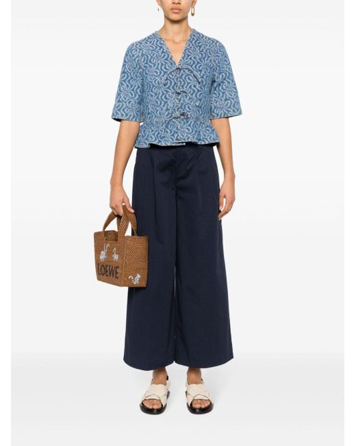 Closed Blue Pleat-Detail Cropped Trousers