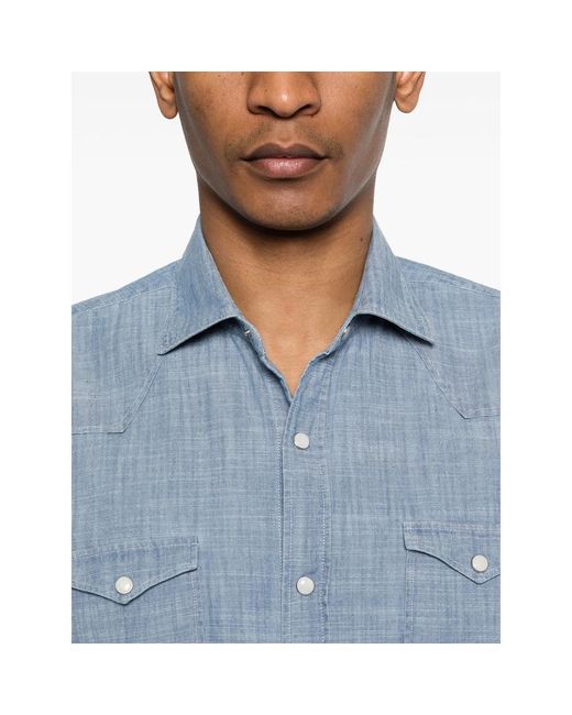 Barba Napoli Blue Button-Fastening Shirt for men