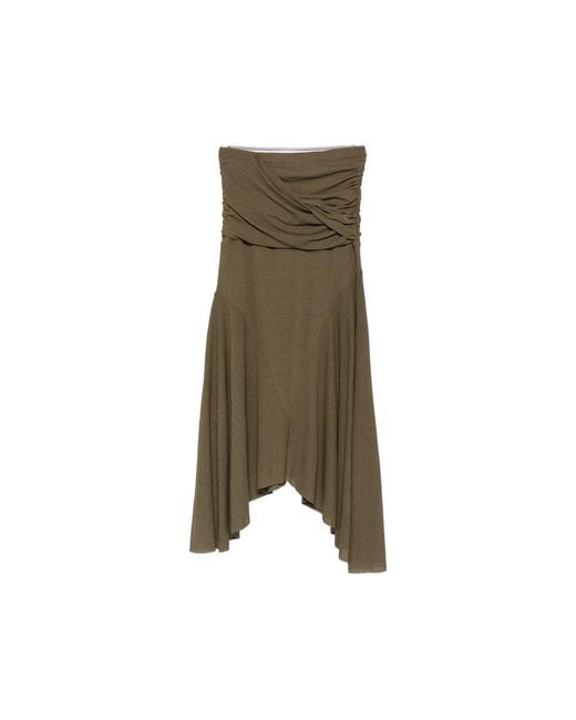 Ganni Green Ruched Asymmetric-Hem Asymmetric Skirt