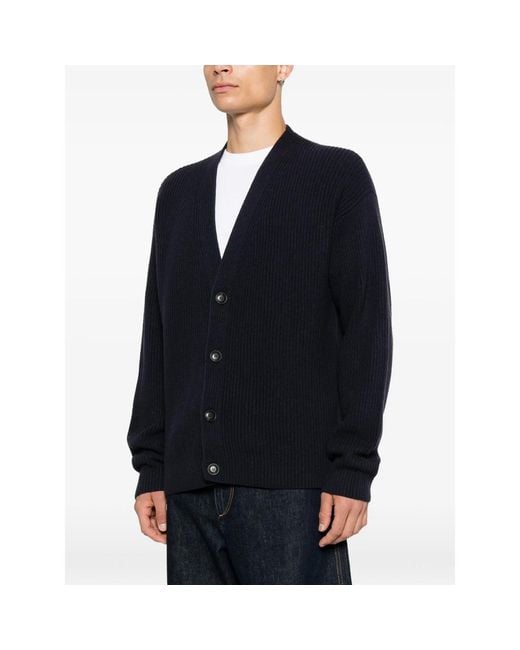 Diana Studio Blue Ribbed-Knit V-Neck Cardigan for men