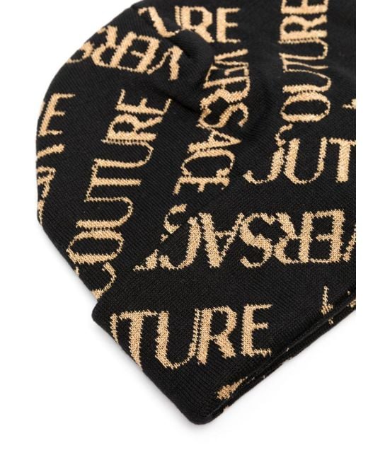 Versace Black Couture Intarsia-knit Logo Fine-ribbed Beanie