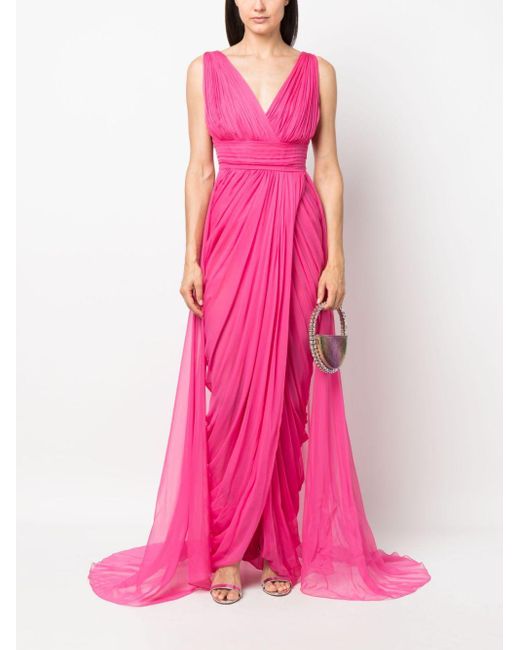 Alberta Ferretti Pink Draped Tulle Silk Gown