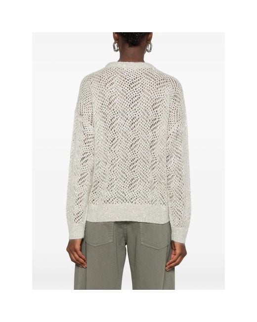 Brunello Cucinelli Natural Sequin-Embellished Open-Knit Sweater