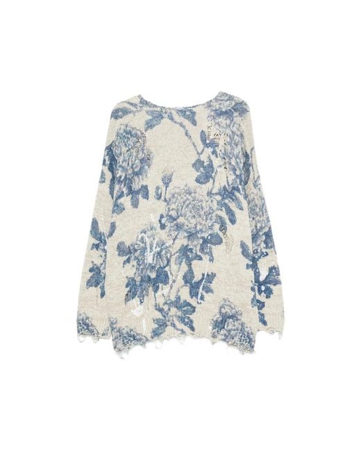 R13 Blue Floral-Print Distressed Cardigan for men