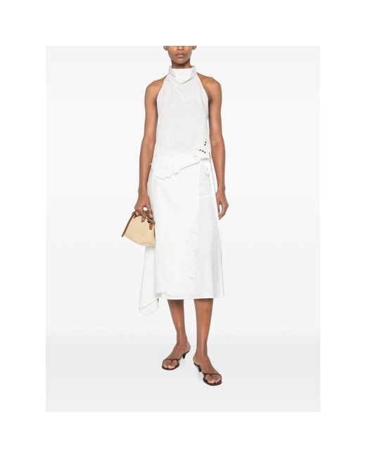 Sir White Lace-Embellished Midi Skirt