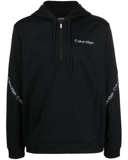 Calvin Klein Black Logo-print Long-sleeve Hoodie for men