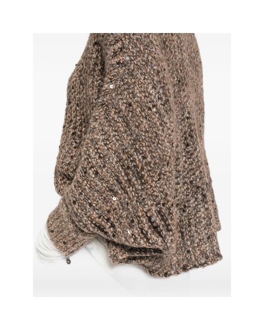 Panicale Brown Sequin-Embellished Roll-Neck Sweater