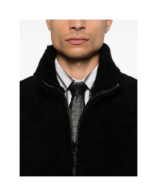 Eraldo Black High-Neck Shearling Jacket for men