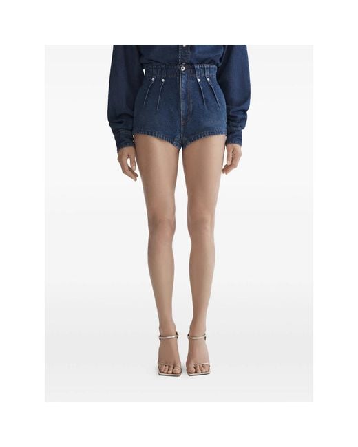 Mugler Blue Pleated Mini Shorts