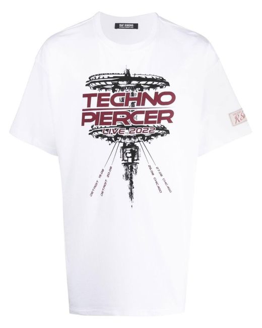 Raf Simons White Techno Piercer-print T-shirt for men