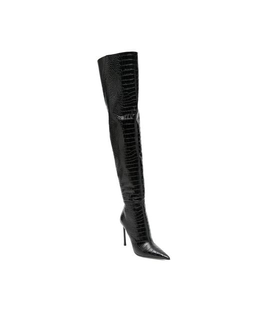 Tom Ford Black Croc-Effect Over-The-Knee Boots