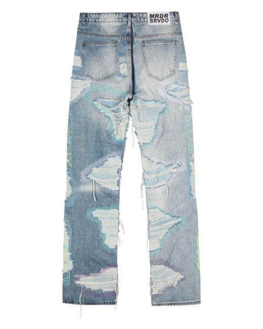 Who Decides War Blue Distressed Straight-Leg Jeans for men