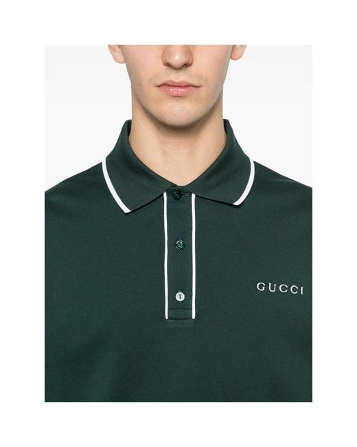 Gucci Green Logo-Embroidered Polo Shirt for men