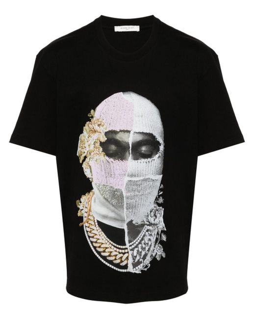 Ih Nom Uh Nit Black Floral Face-Print Cotton T-Shirt for men