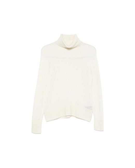 Aragona White Roll-Neck Ribbed-Trim Sweater