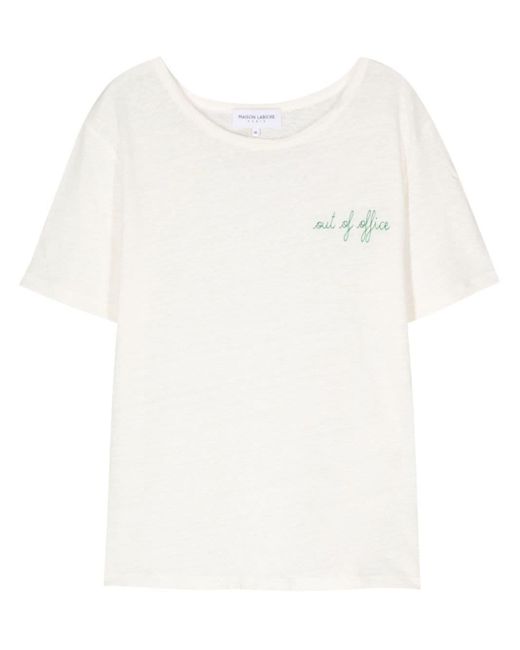Maison Labiche White Slogan-Embroidered Linen T-Shirt