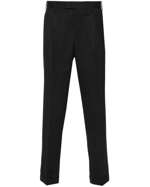 PT Torino Black Pleated Slim-Cut Trousers for men