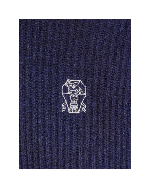 Brunello Cucinelli Blue Ribbed-Knit Zip-Up Hoodie for men