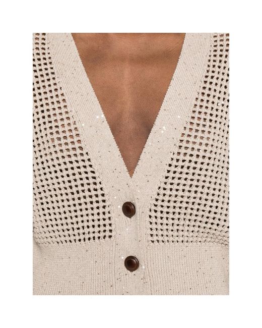 Brunello Cucinelli Natural Cadrigan Sequin Mesh Sweaters And Cardigans