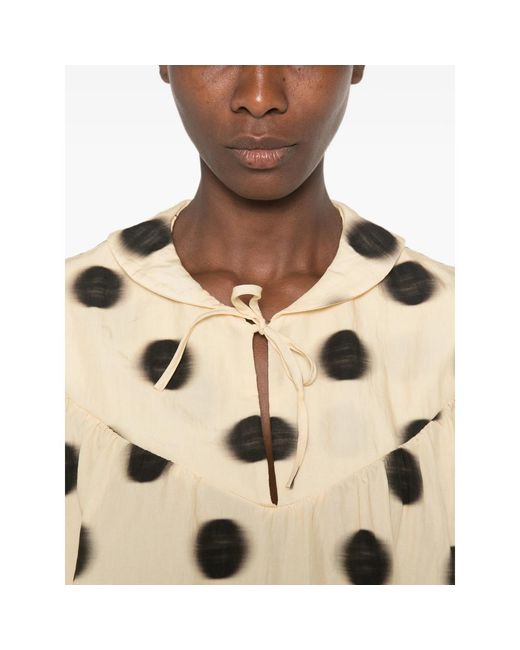 Stine Goya Natural Polka-Dot Tie-Neck Blouse
