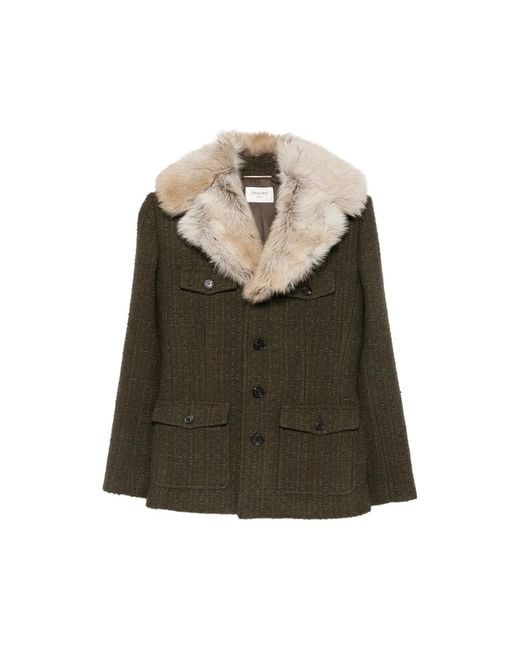 Saint Laurent Green Faux-Fur Collar Jacket