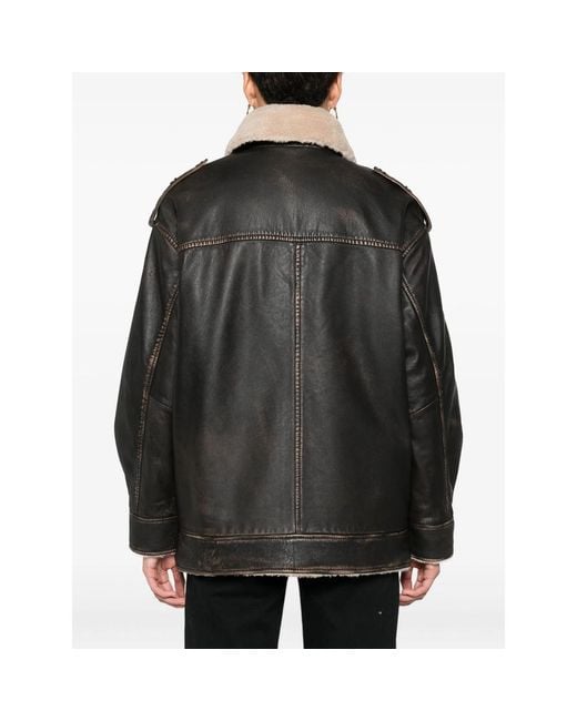 Eraldo Black Shearling-Collar Leather Jacket
