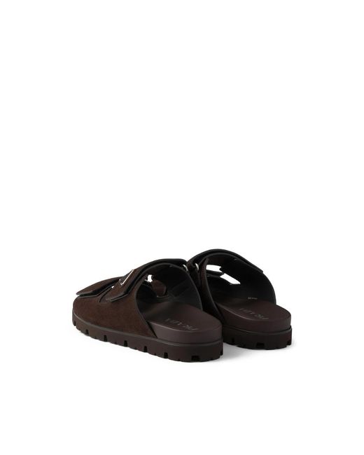 Prada Black Triangle-Logo Suede Sandals for men