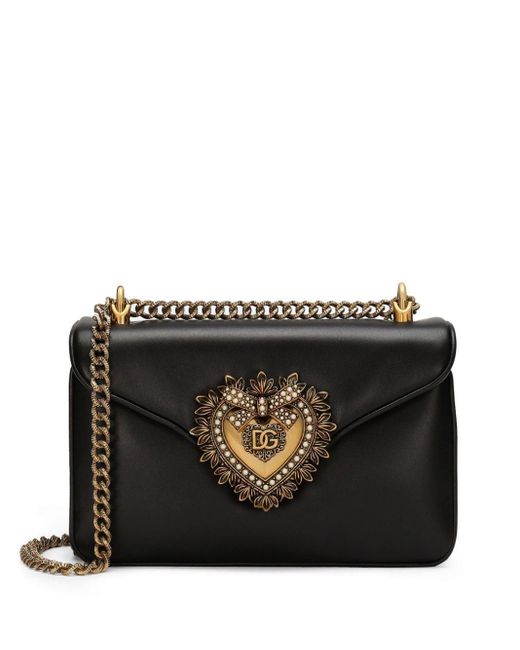 Dolce & Gabbana Black Medium Devotion Leather Crossbody Bag