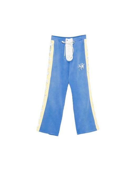 Secnd Slf Blue Lace-Up Star-Print Track Pants for men