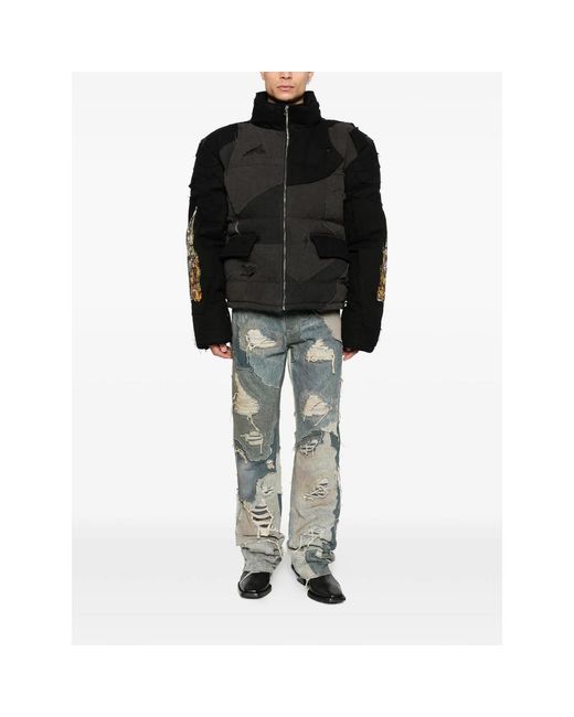 Who Decides War Blue Distressed Patchwork Jeans for men
