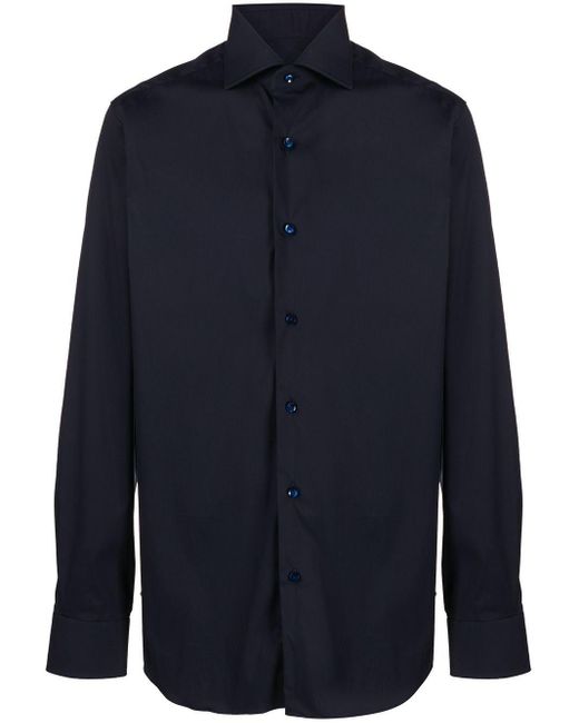 Barba Napoli Blue Classic-Collar Poplin Shirt for men