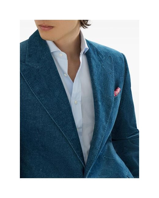Brunello Cucinelli Blue Denim-Effect Cotton Velvet Tailor Blazer With Peak Lapels for men