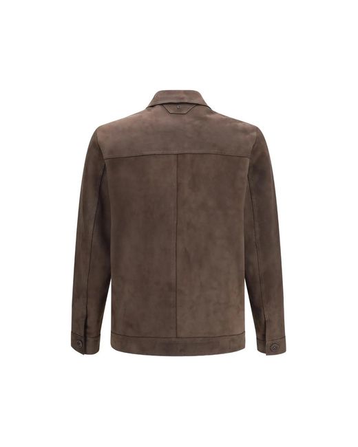 Salvatore Santoro Brown Button-Up Suede Jacket for men