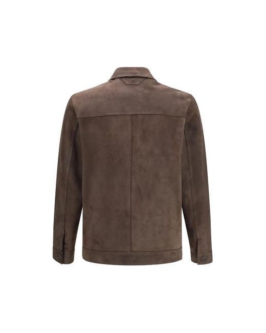 SANTORO Brown Button-Up Suede Jacket for men