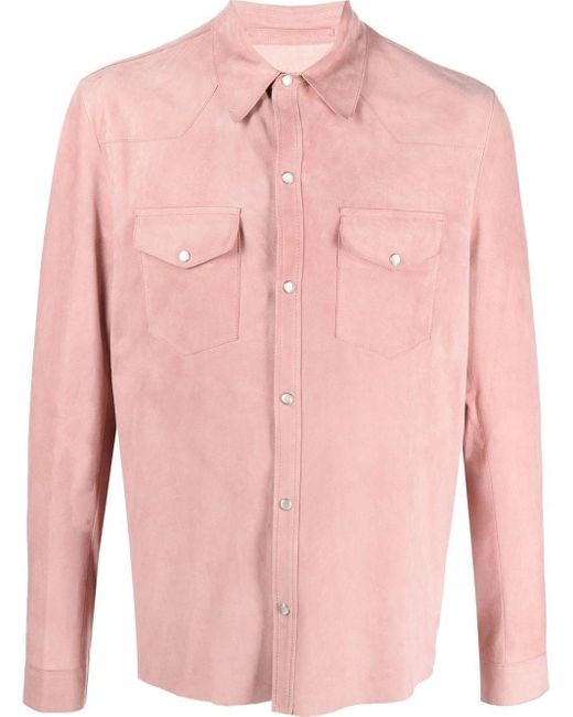 Salvatore Santoro Pink Button-up Leather Shirt for men