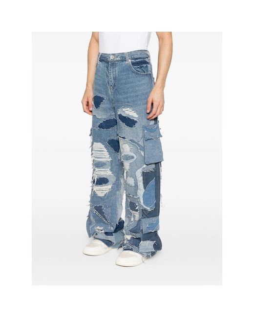 Who Decides War Blue Ripped Patchwork Cargo Jeans for men