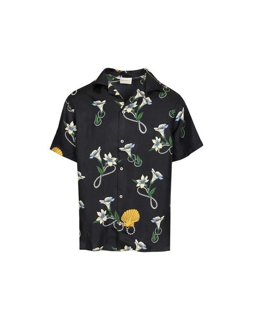 Drole de Monsieur Black Shell Floral Silk Shirt for men