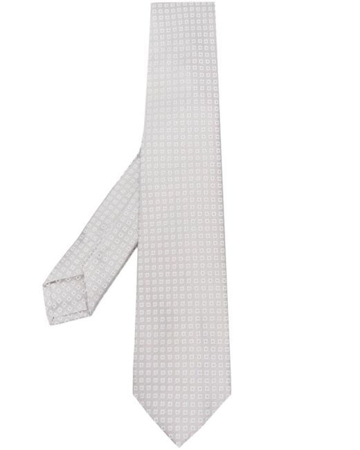 Barba Napoli White Embroidered Silk Tie for men